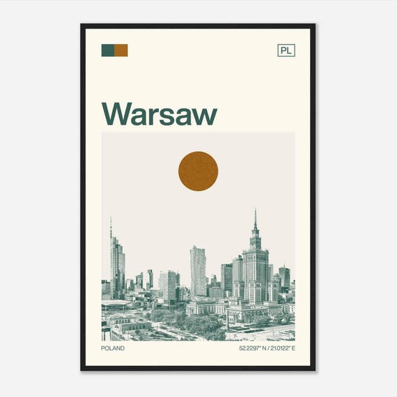 Warsaw Poland Minimalist Monochrome Travel Poster