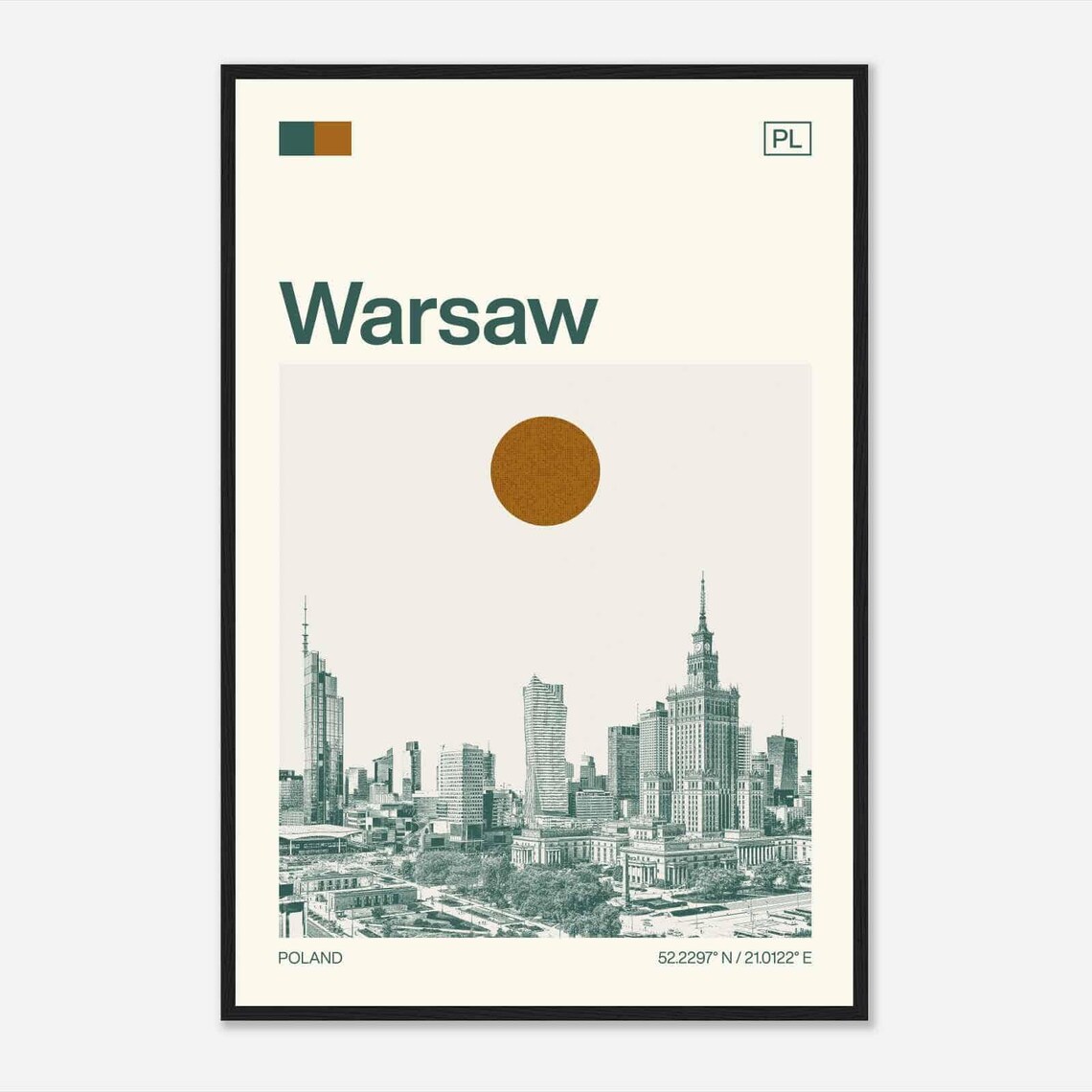 Warsaw Poland Minimalist Monochrome Travel Poster