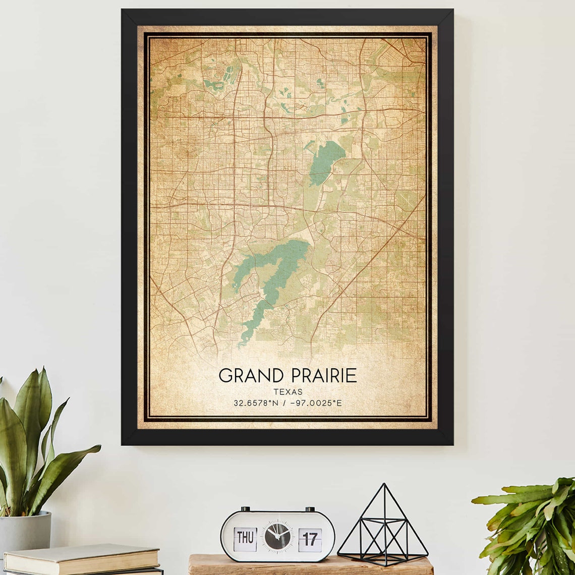 Vintage Grand Prairie Texas City Street Map Coordinates Wall Art