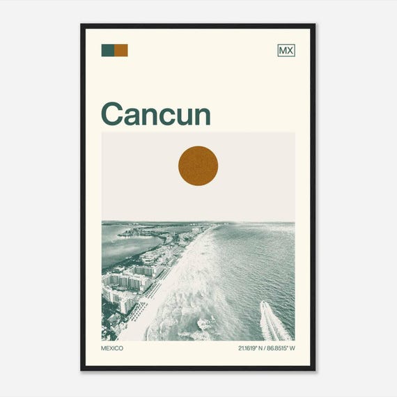 Cancun Mexico Minimalist Monochrome Travel Photo Poster