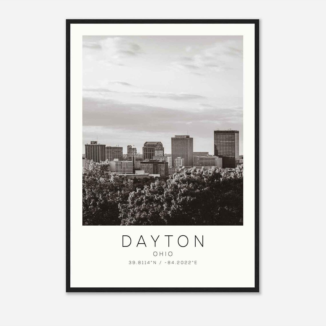 Dayton Ohio Skyline Trees Sunset Urban Landscape Photo Poster