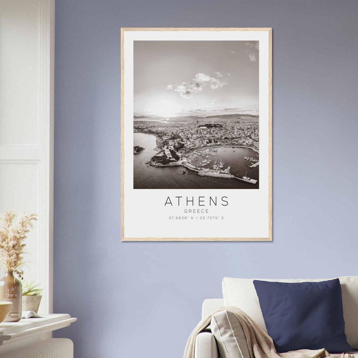 Athens Greece Black White Harbor Sunset Photography Travel Poster - Image 2