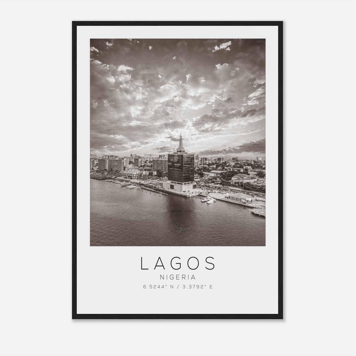 Lagos Nigeria Black White Waterfront Skyline Cityscape Poster