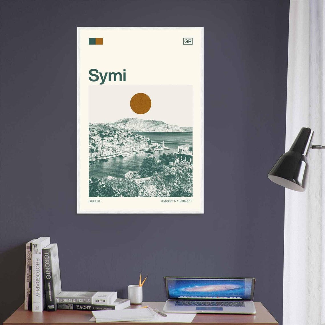 Symi Greece Island Harbor Bay Aerial Vintage Style Travel Poster - Image 3