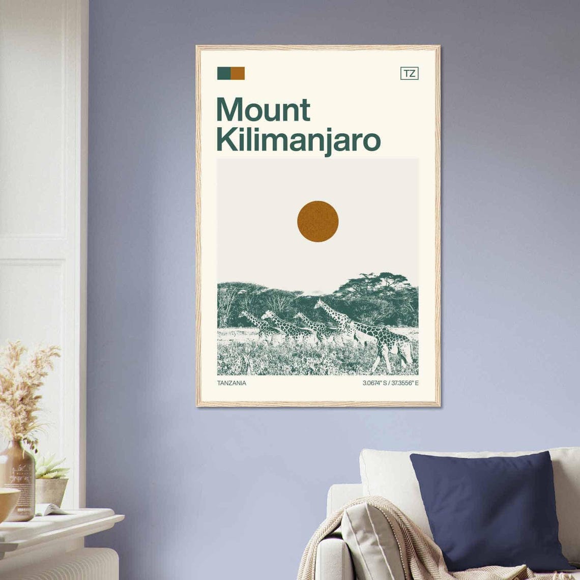 Mount Kilimanjaro Tanzania Giraffe Safari Minimalist Travel Poster - Image 2