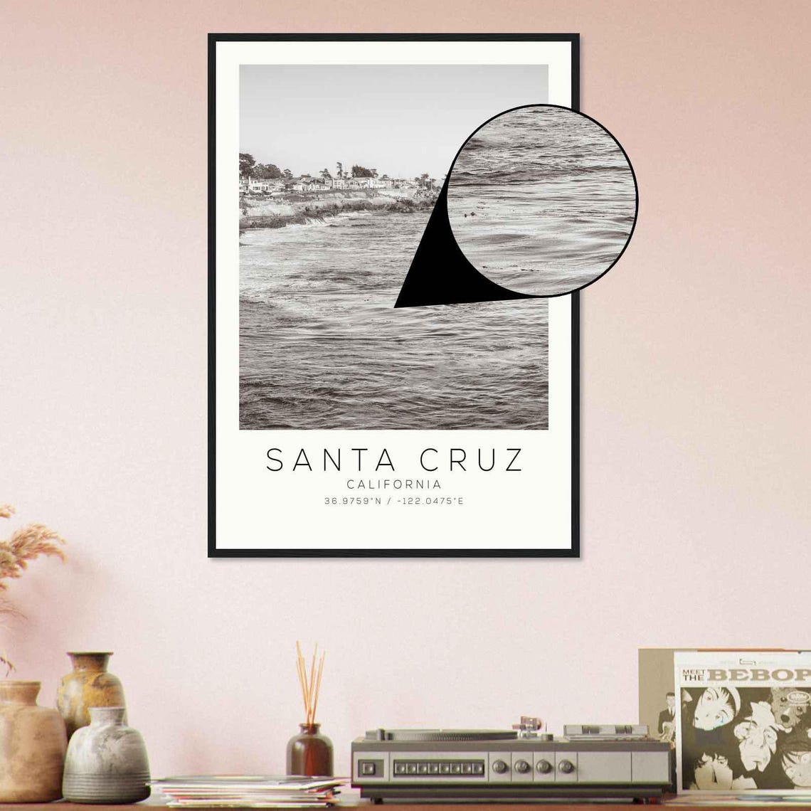 Santa Cruz California Coastal Cliff Beach Black and White Photo Poster - Image 4