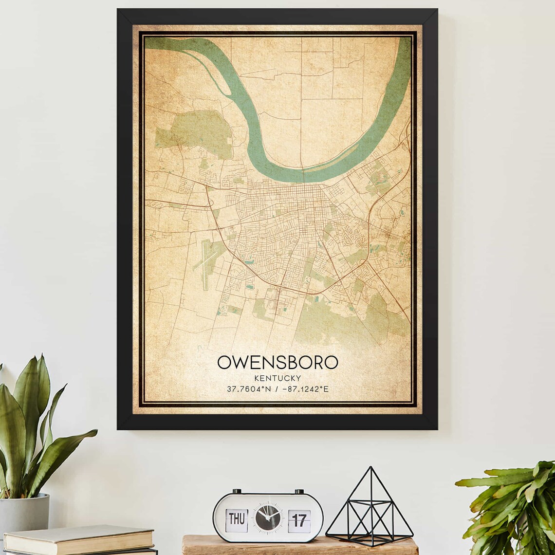 Vintage Owensboro Kentucky Map Poster Print