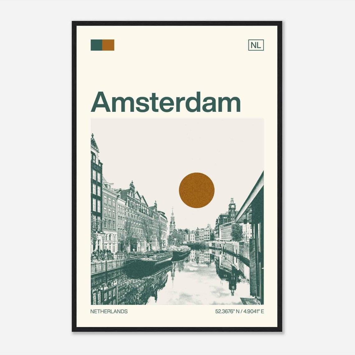 Amsterdam Netherlands Minimalist Travel Poster, Monochrome