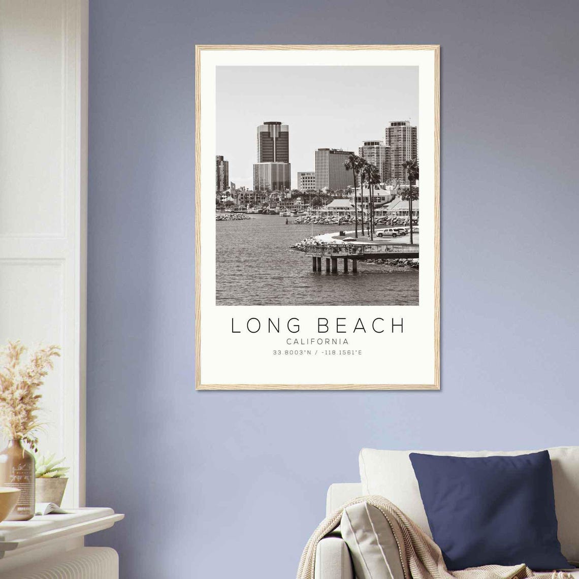 Long Beach California Waterfront Pier Palm Trees Skyline Poster - Image 2