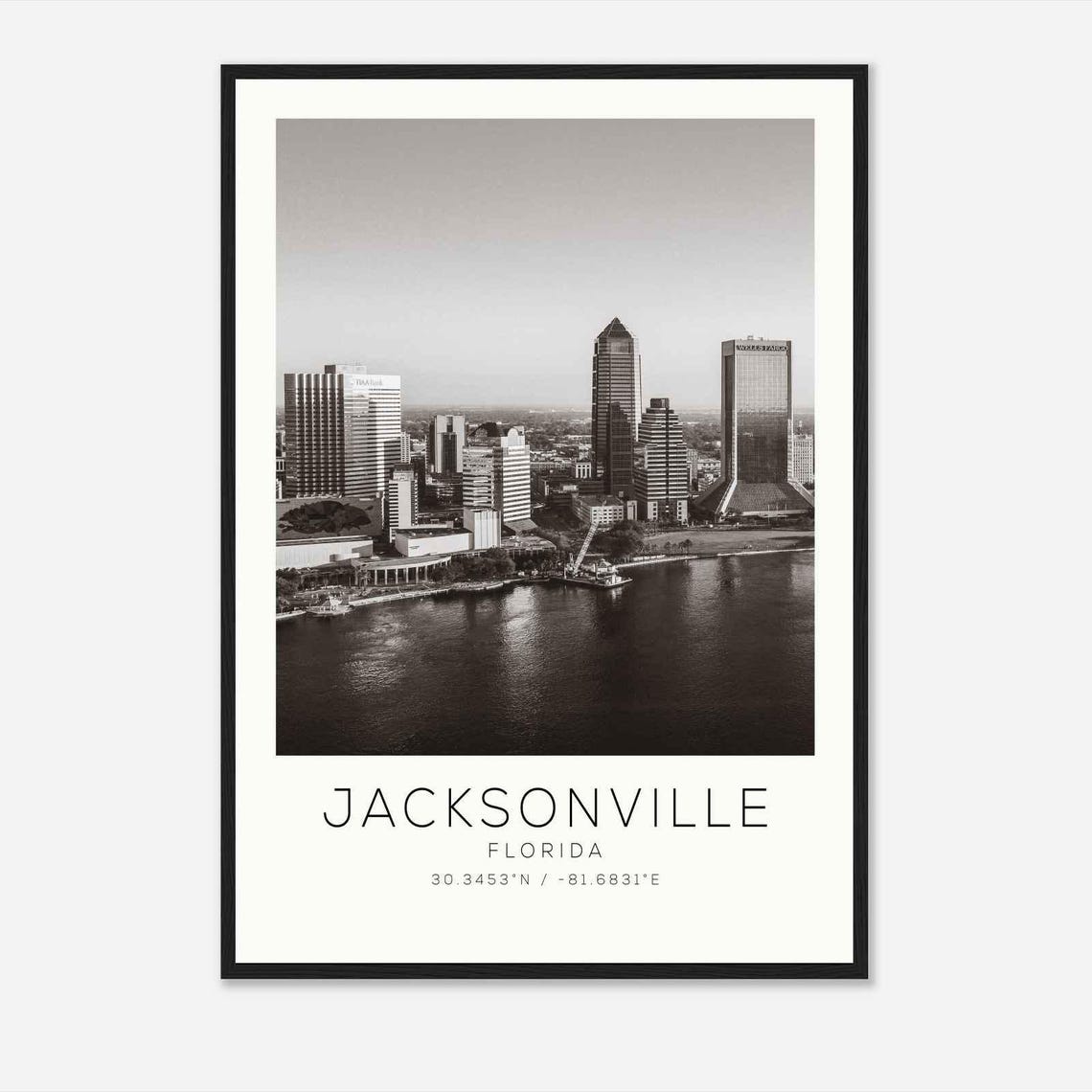 Jacksonville Florida St Johns River Skyline Black And White Poster
