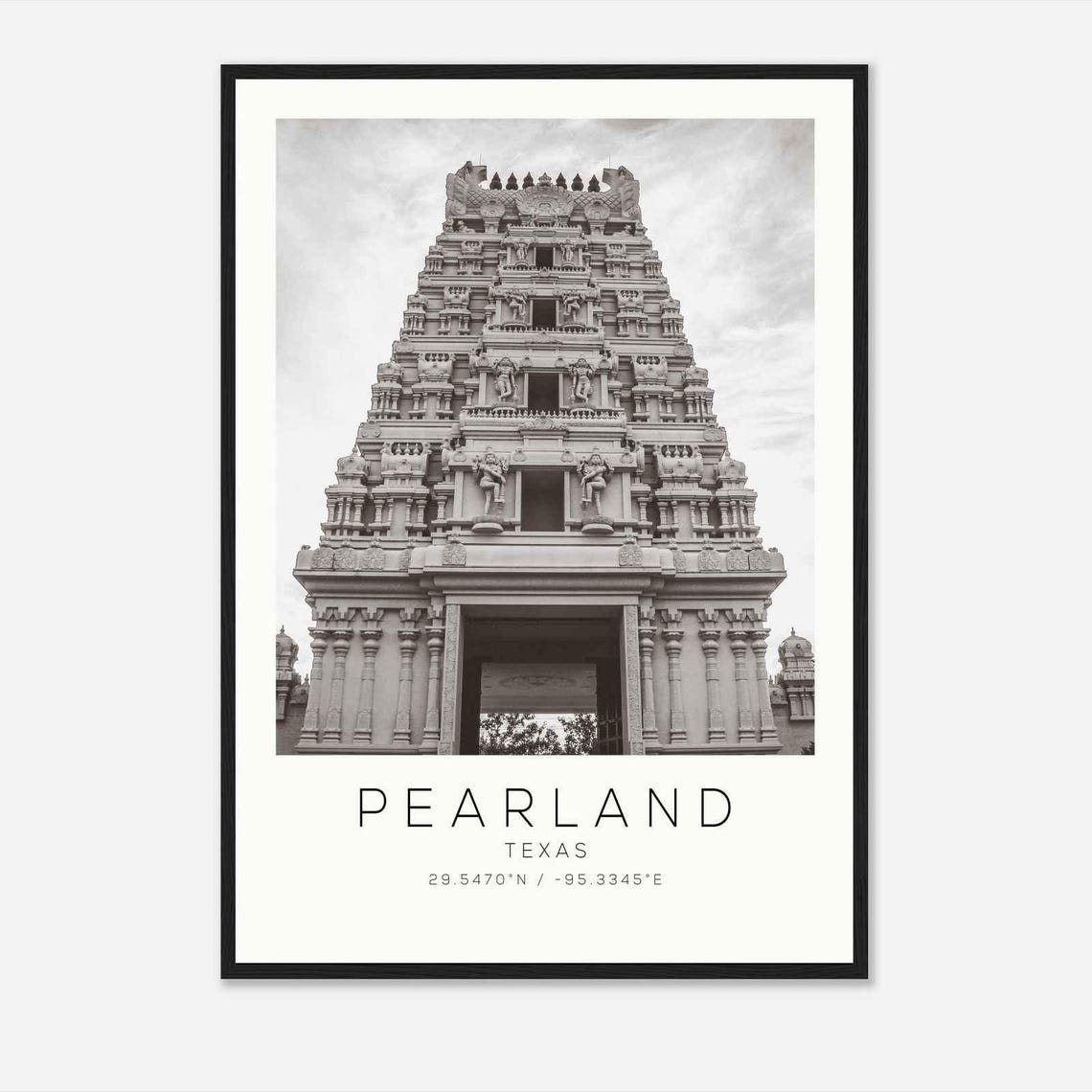 Pearland Texas Ornate Hindu Temple Tower Black and White Photo Poster