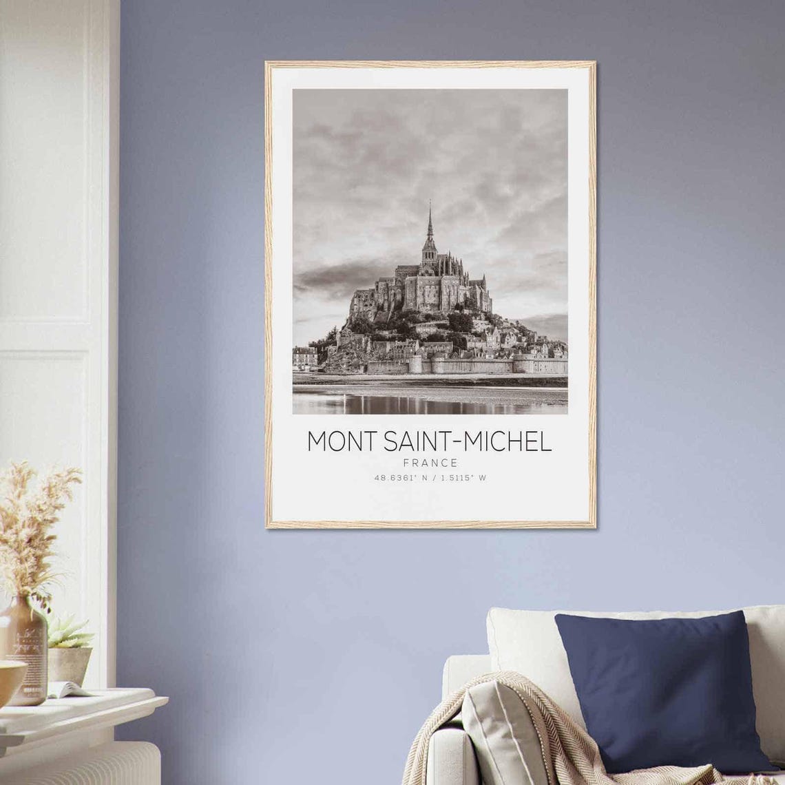 Mont Saint Michel France Travel Photo Poster Bw Mont Saint Michel Travel Print Minimalist Travel Poster Print - Image 2