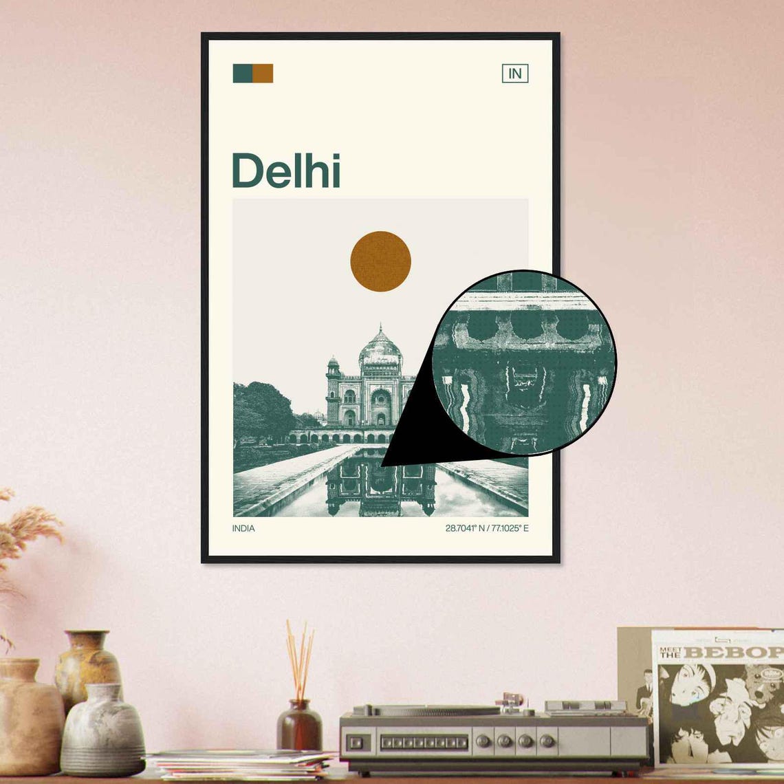 Delhi India Humayun Tomb Reflection Pool Minimalist Travel Poster - Image 4
