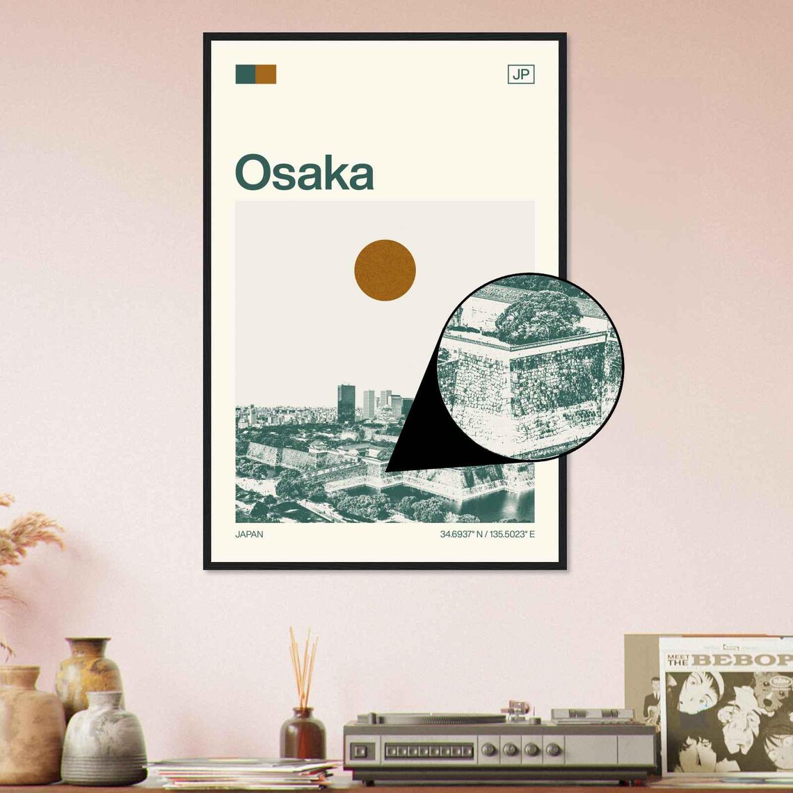 Osaka Japan Castle Park City Skyline Minimalist Travel Poster - Image 4