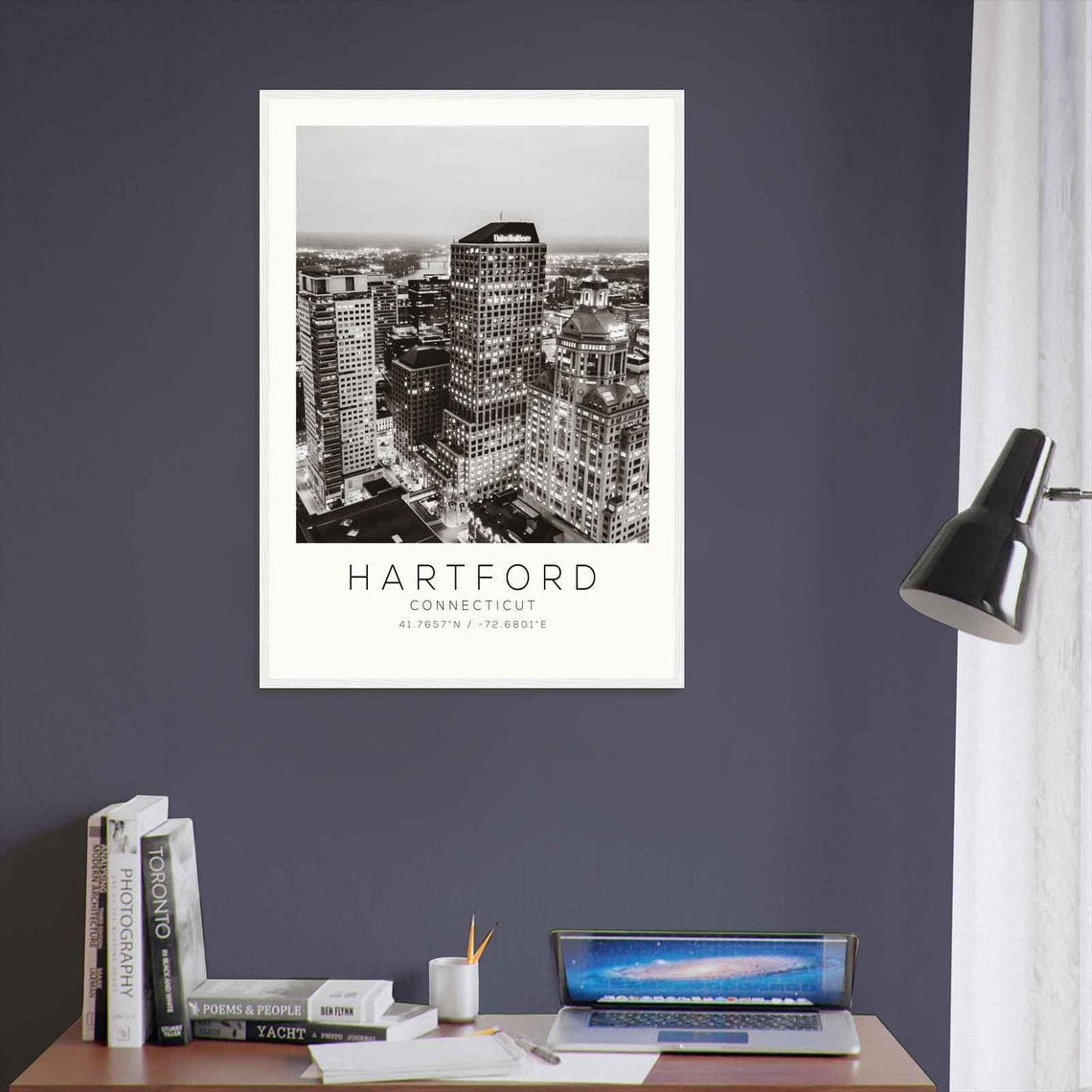 Hartford Connecticut Downtown Night Towers Black White Photo Poster - Image 3