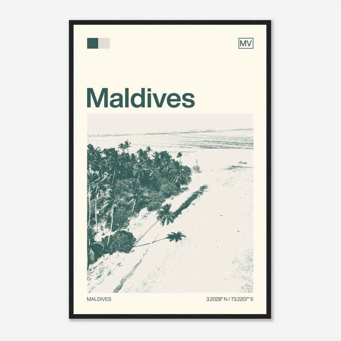 Maldives Modern Minimalist Tropical Island Beach Aerial Art Poster