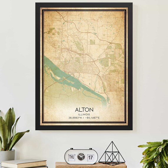 Alton Illinois Vintage City Map Antique Style River Town Poster