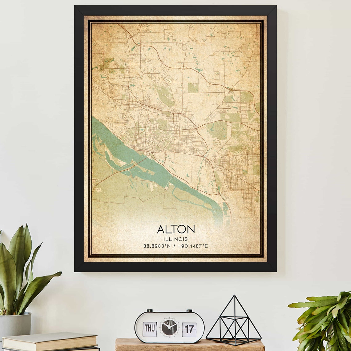 Alton Illinois Vintage City Map Antique Style River Town Poster