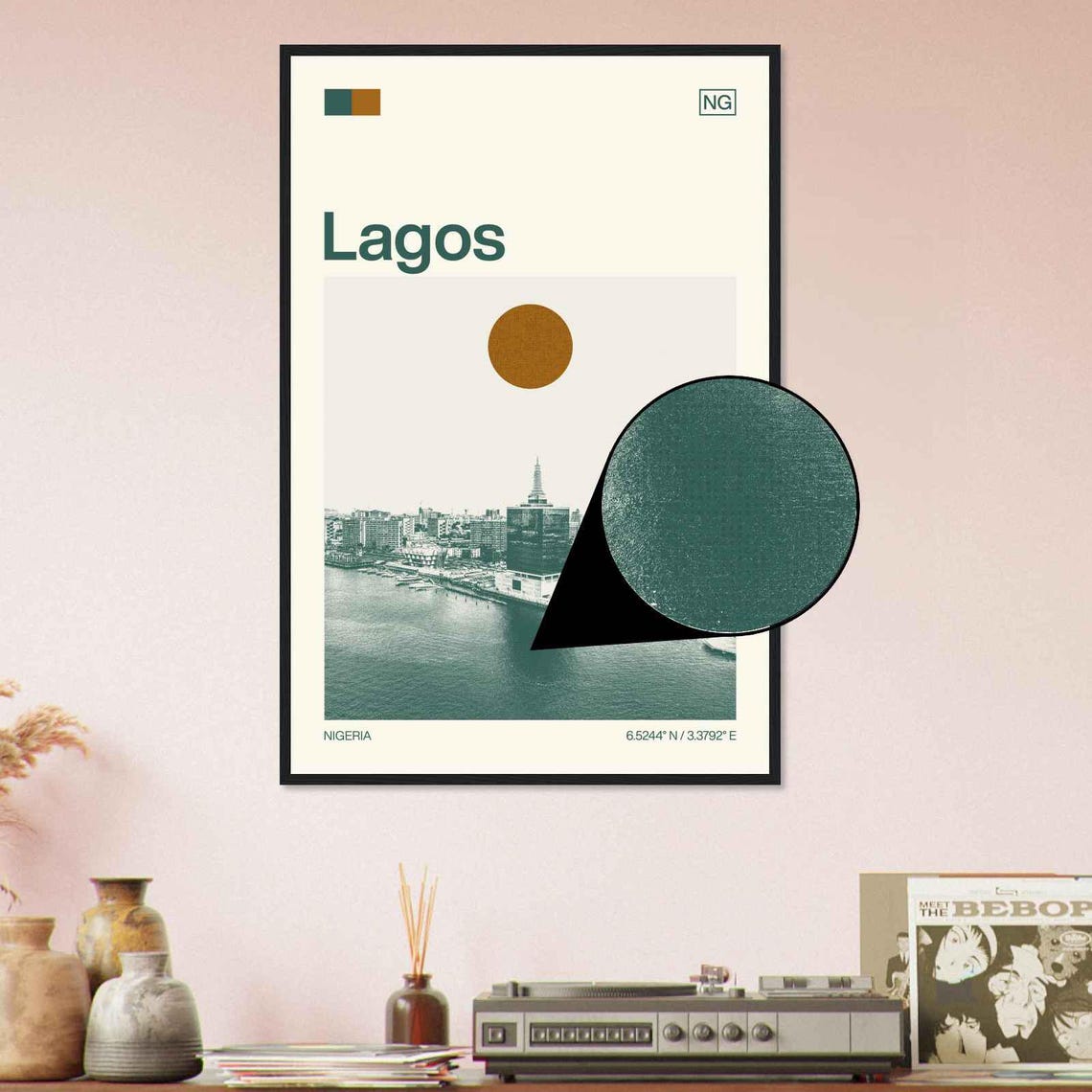 Lagos Nigeria Marina Waterfront Skyline Evening Duotone Travel Poster - Image 4
