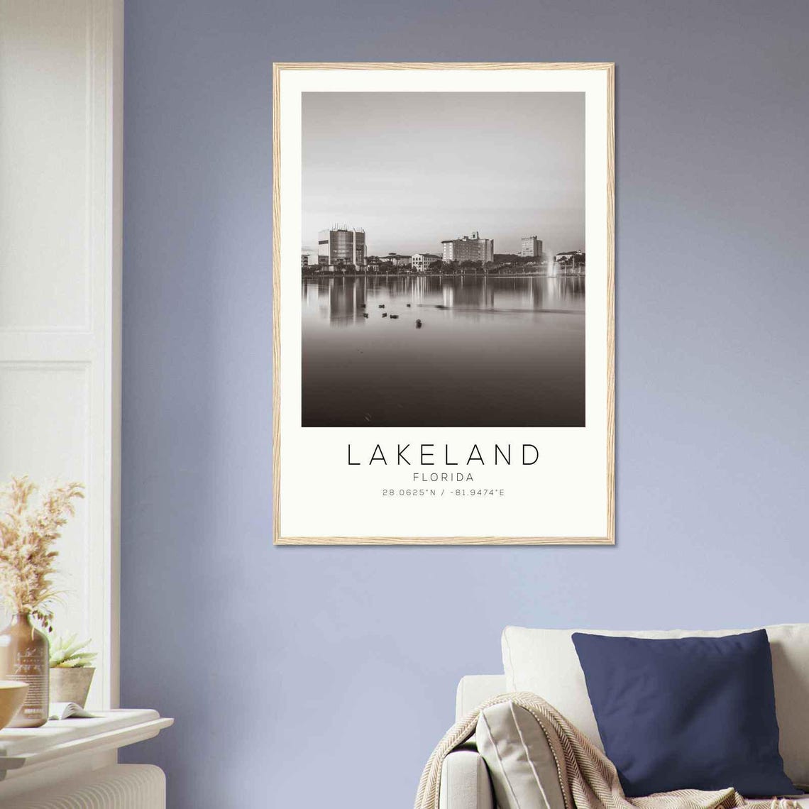 Lakeland Florida Serene Lake Shore Birds Black White Photo Poster - Image 2