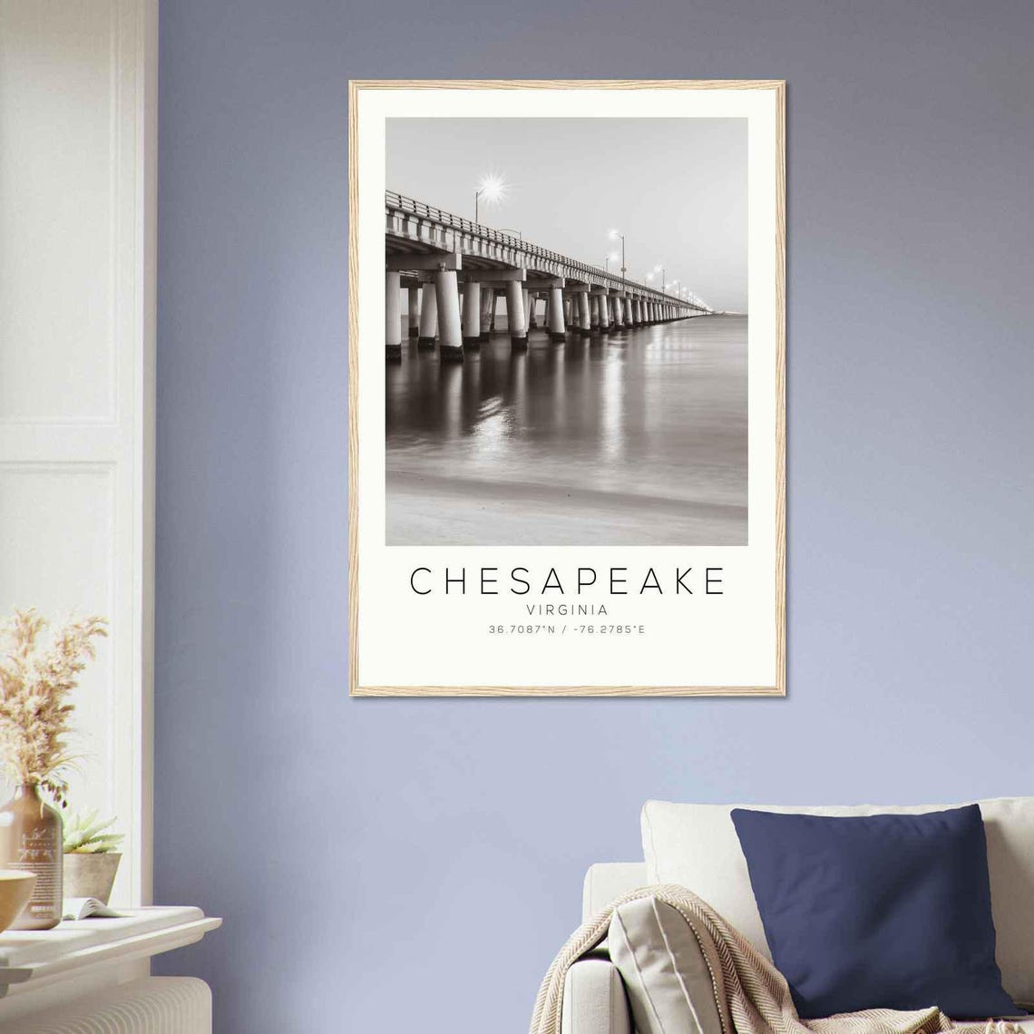Chesapeake Virginia Bay Bridge Twilight Water Reflection Poster - Image 2