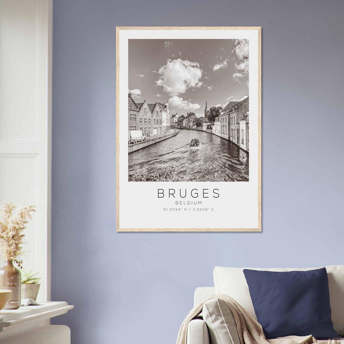 Bruges Belgium Canal Boat Ride Historic Houses Black White Poster - Image 2