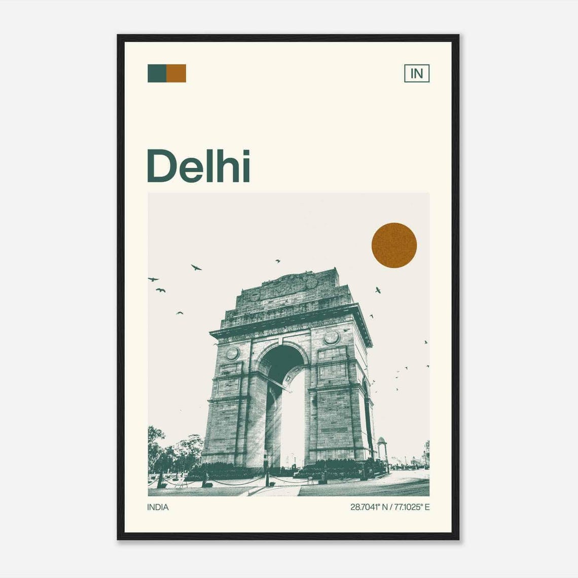 Delhi India Gate War Memorial Arch Birds Minimalist Travel Poster