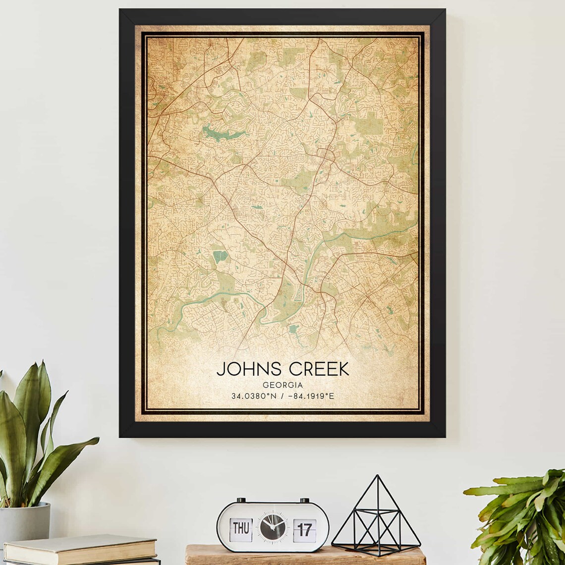 Vintage Johns Creek Georgia Map Poster, Custom Art