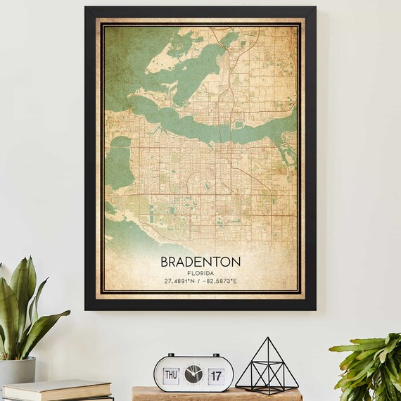 Bradenton Florida Vintage City Map Coordinates Hometown Travel Poster