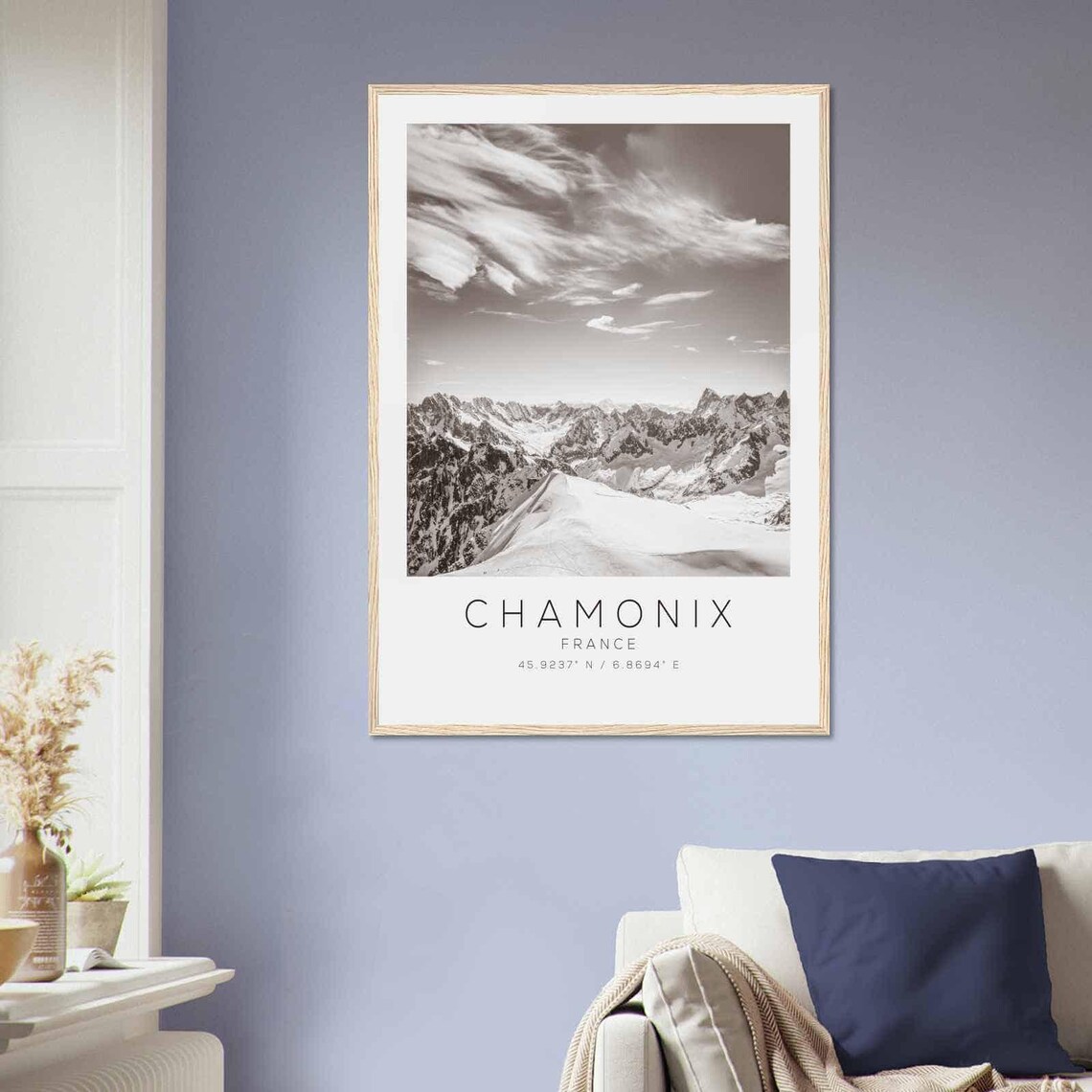 Chamonix France Mont Blanc Snow Peaks Black and White Travel Poster - Image 2