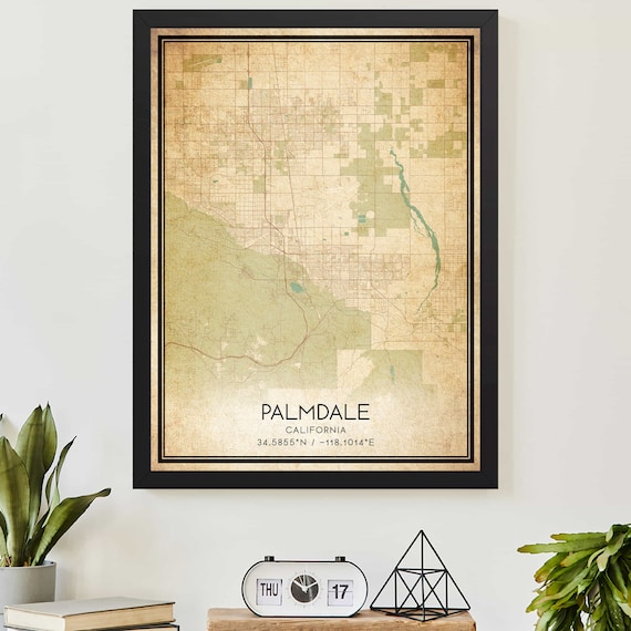 Palmdale California Vintage City Map With Coordinates Poster