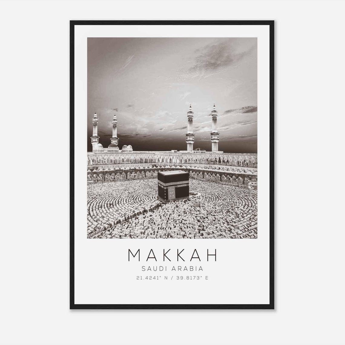 Makkah Saudi Arabia Kaaba Grand Mosque Black and White Photo Poster