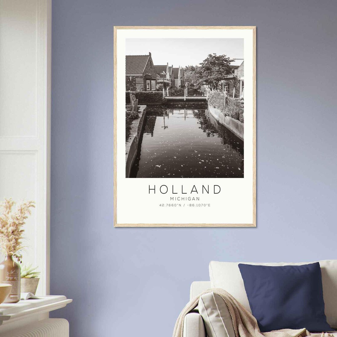 Holland Michigan Dutch Canal Houses Black White Photo Poster - Image 2