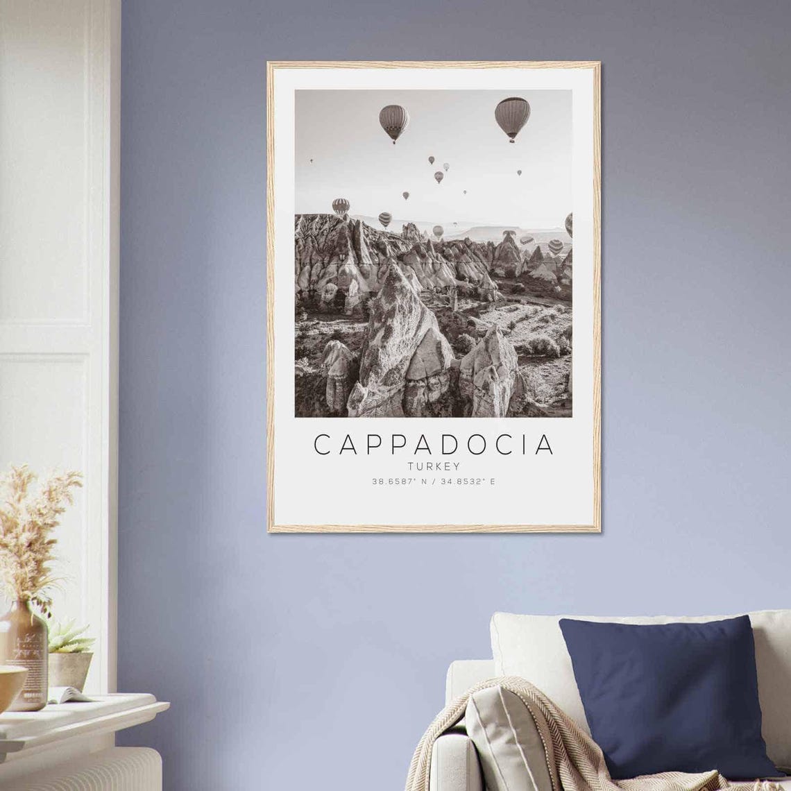 Cappadocia Turkey Balloon Filled Sky Rock Valley Black White Poster - Image 2