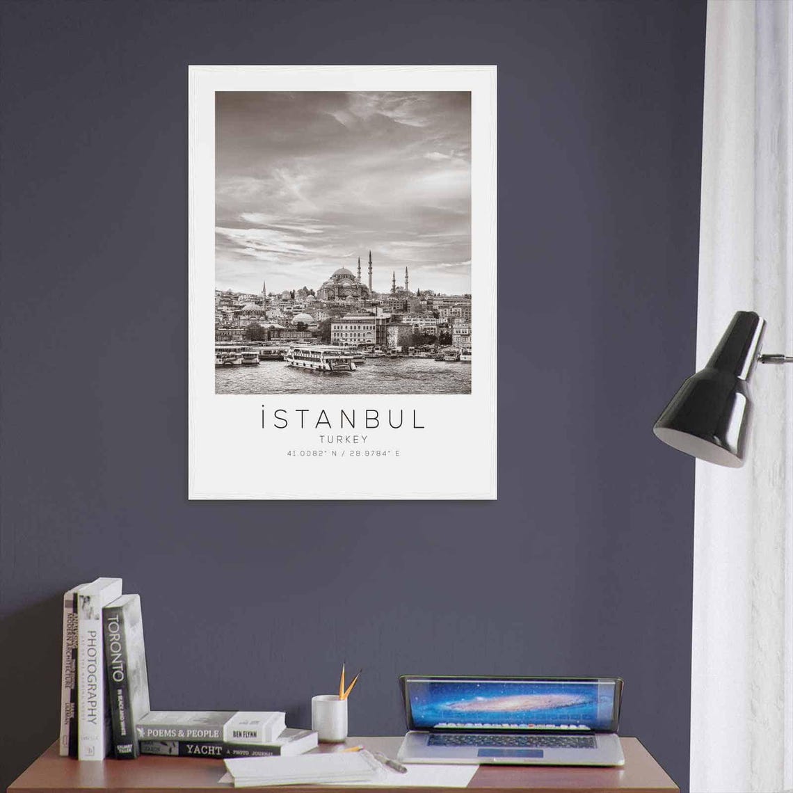 Istanbul Turkey Mosque Harbor Black and White Minimalist Travel Poster - Image 3