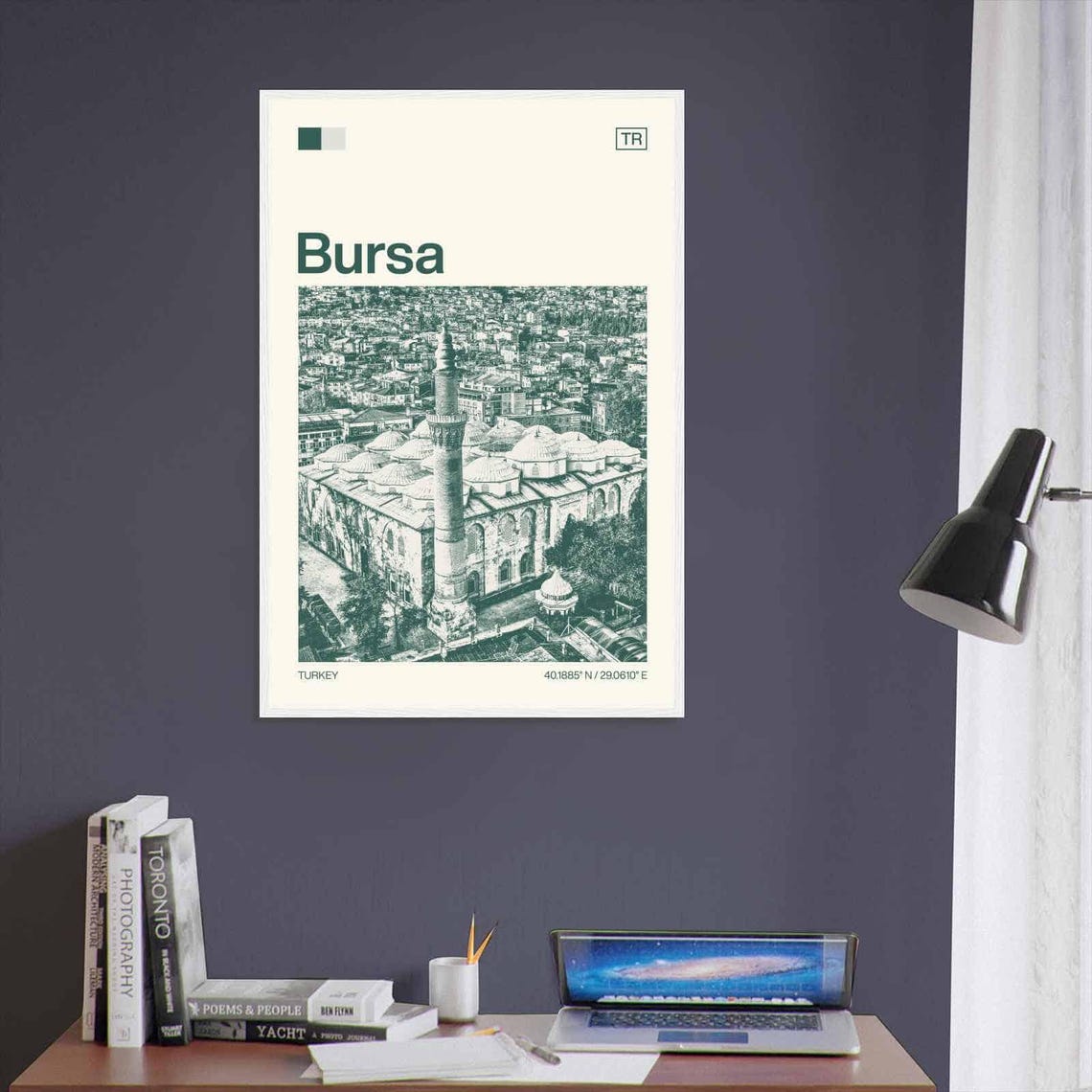 Bursa Turkey Domed Mosque and Minaret Duotone View Art Poster - Image 3