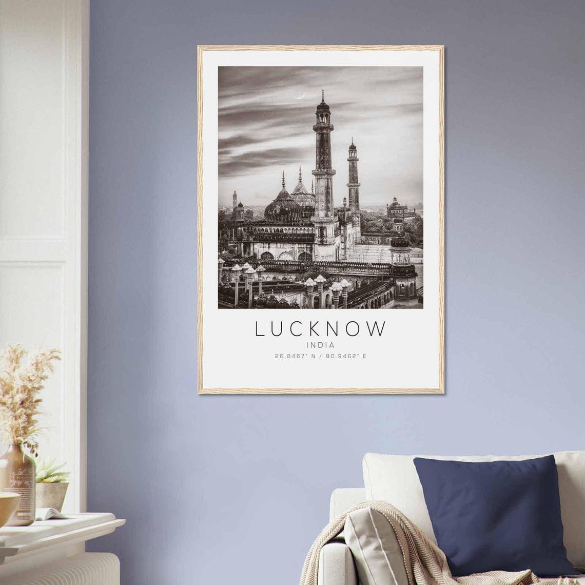 Lucknow India Historic Mosque Architecture Black White Photo Poster - Image 2