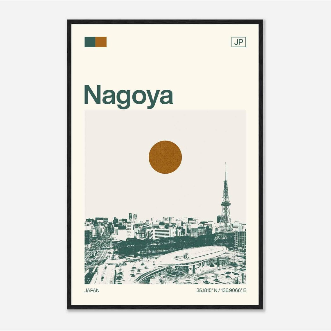 Nagoya Japan Modern Minimalist City Skyline Travel Art Poster