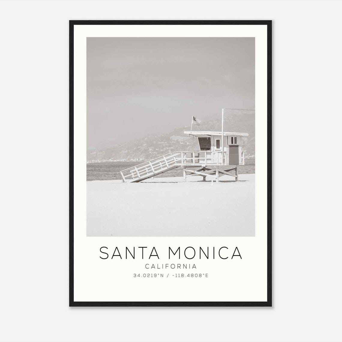 Santa Monica California Photo Travel Poster Santa Monica Travel Print Minimalist Travel Print