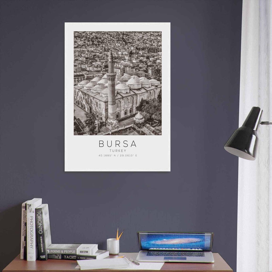 Bursa Turkey Black White Grand Mosque Domes Minaret Photo Poster - Image 3