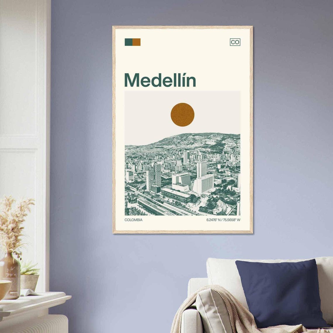 Medellín Colombia Modern Minimalist Mountain Cityscape Art Poster - Image 2