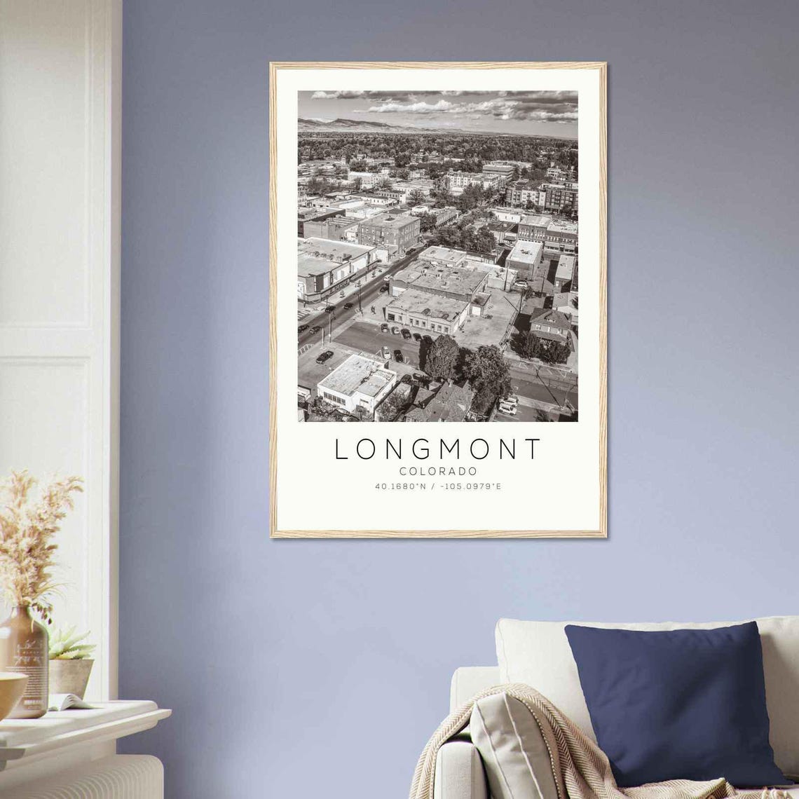 Longmont Colorado Downtown Aerial Front Range Mountains View Poster - Image 2