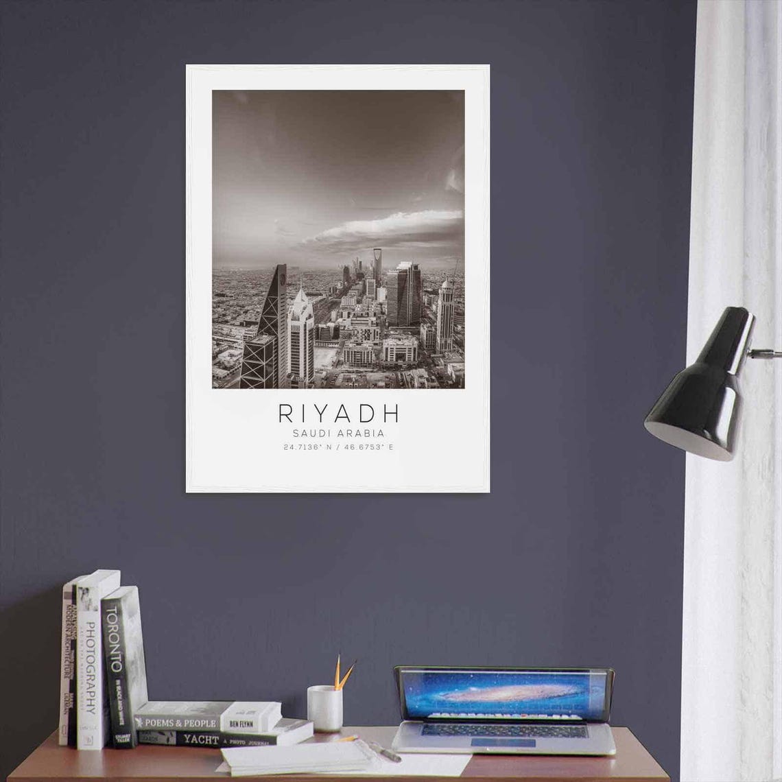 Riyadh Saudi Arabia City Aerial Skyline Black and White Travel Poster - Image 3