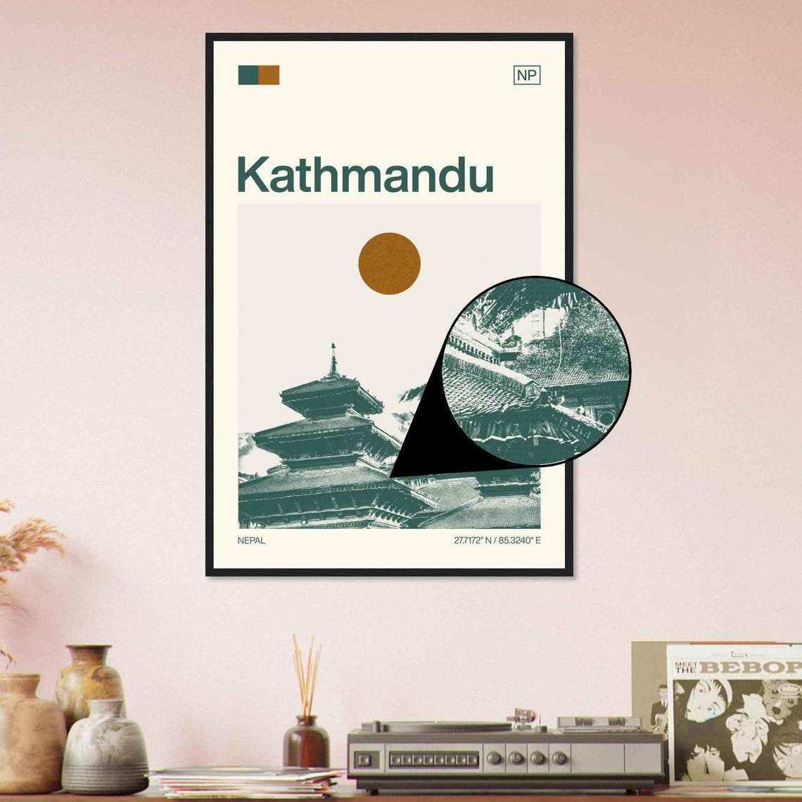 Kathmandu Nepal Pagoda Temple Mountain Minimalist Travel Poster - Image 4
