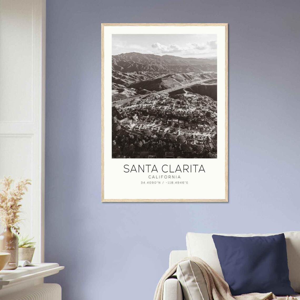 Santa Clarita California Aerial Mountain Town Black and White Photo Poster - Image 2