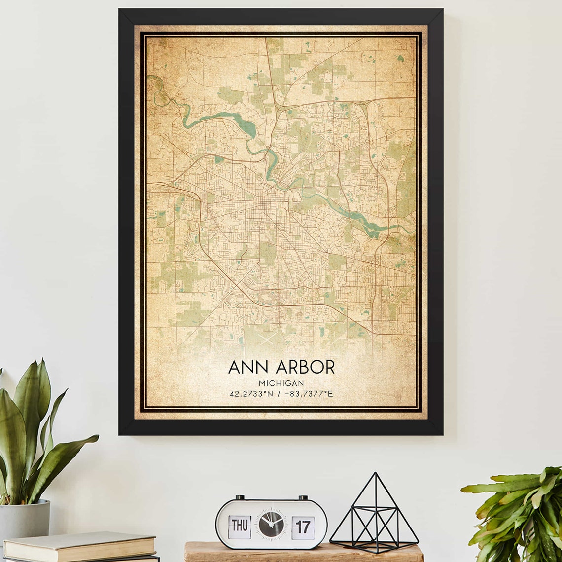 Vintage Ann Arbor Michigan Street Map With Coordinates Art Poster