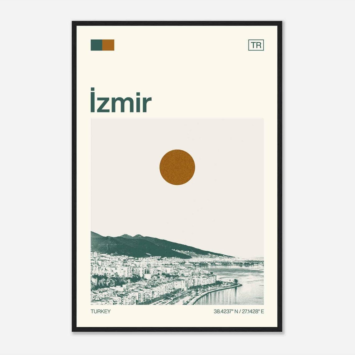 Izmir Turkey City Waterfront Bay Sun Minimalist Travel Poster