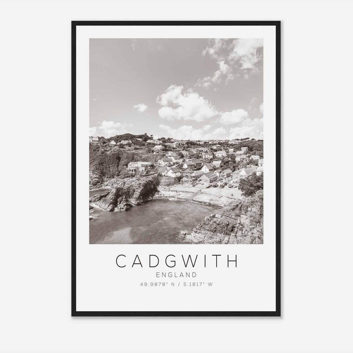 Cadgwith England Coastal Fishing Village Cove Black White Poster