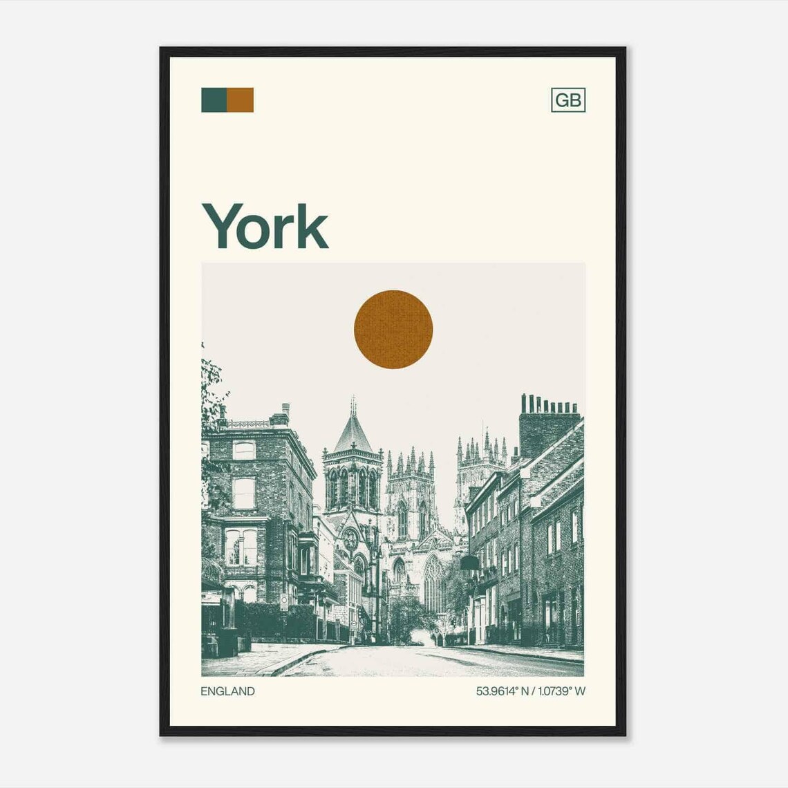 York England Minimalist Monochrome Minster Street Scene Travel Poster