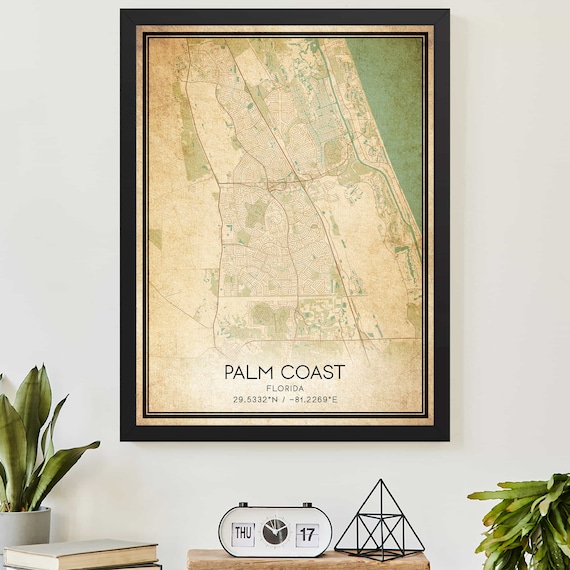Vintage Palm Coast Florida City Map Retro Street Plan Poster